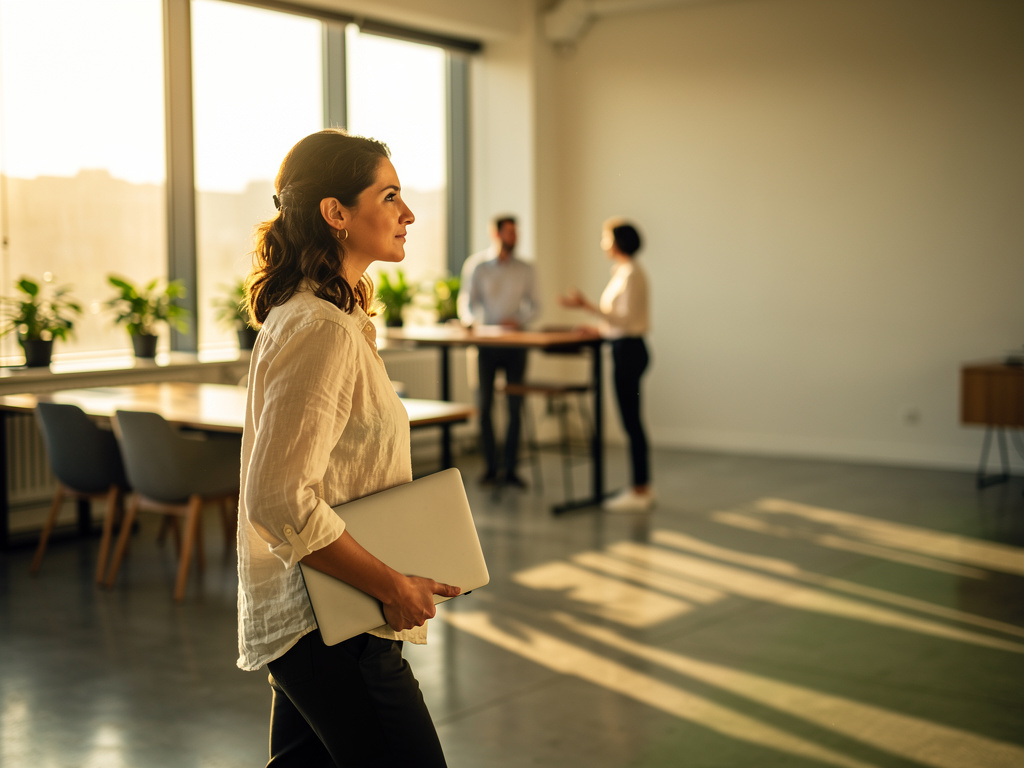 Oficina moderna al atardecer